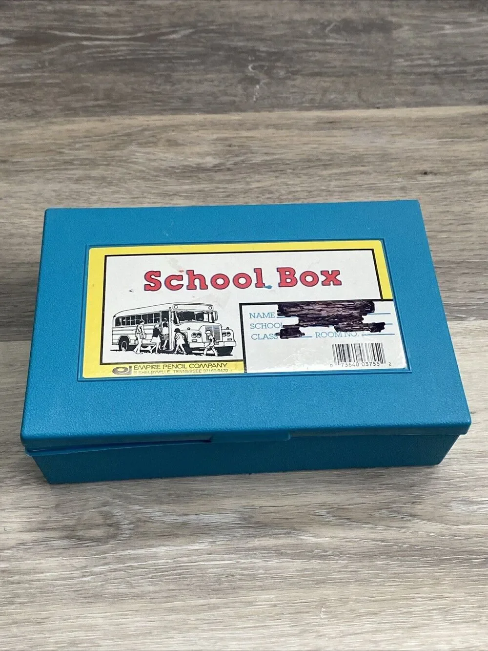 Vintage Empire Pencil Plastic School Box Case Blue School Bus